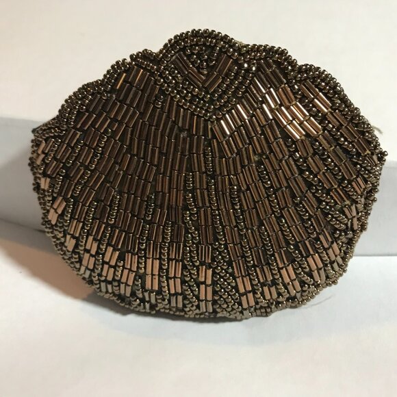 Vintage Copper Bronze Brown Beaded Bag / Small Zip Clutch - Picture 9 of 16